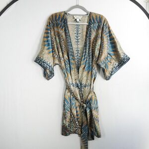 Oscar de la Renta Neiman Marcus Kimono Robe Blue Gold Paisley Mandala Size M